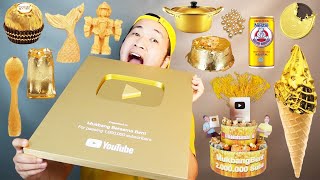 TANTANGAN MAKANAN EMAS  Mukbang Gold food  One Color Food  Chocolate Dessert Eating Show [upl. by Nennahs]