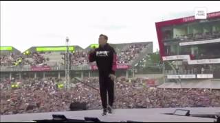 quotManchester were strongquot Robbie Williams and the crowd singing at OneLoveManchester [upl. by Aihsal]