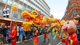 London’s Chinese New Year GRAND PARADE 2019 in Chinatown for Year of the Pig [upl. by Lyndon8]