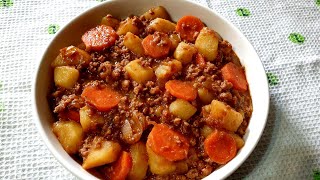 Carrots and potatoes with minced meatMinced beef stew recipeMince curry with potatoes [upl. by Rollecnahc]