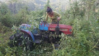 Girl pulling broken agricultural machinery on hill Cause of failure to start [upl. by Saxon]