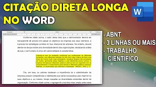 COMO FAZER CITAÇÃO DIRETA LONGA NAS NORMA ABNT NO WORD [upl. by Zetnas679]