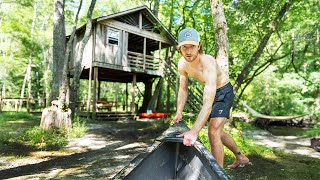 Alone Overnight in Remote Off Grid Treehouse  23 Mile Canoe Trip [upl. by Narag734]