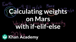 Calculating weights on Mars with ifelifelse  Intro to CS  Python  Khan Academy [upl. by Nigam614]