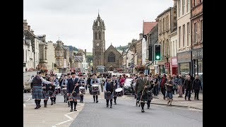 PIPE BANDS PARADE HIGH STREET IN PEEBLES SCOTLAND 1 st Sept 2018 [upl. by Novek]