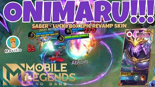 DEMON SLAYER Review Luckybox Revamp Skin Saber  Onimaru Mobile Legends Gameplay [upl. by Ginny755]