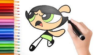 How to draw cartoon buttercup the powerpuff girls [upl. by Lairea]