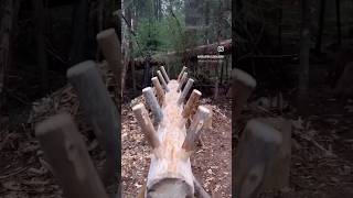 Built PERFECT Bushcraft SAWBUCK SAWHORSE from LOG amp Resin TORCH near my FOREST HUT [upl. by Ellehcram987]