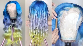 How To Ombré Hair EASY  TRI COLOR OMBRE TUTORIAL for Beginners  Blue Silver amp Yellow [upl. by Jasmina]