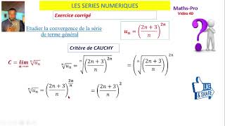 SERIE NUMERIQUE exercice corrigé 5 critère de convergence Dalembert de Cauchy [upl. by Agna]