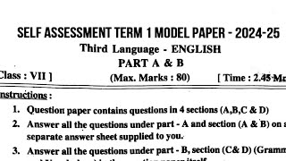 7th class English SAT1 Most lmportant Paper 202425 💯  self assessment term 1 model paper [upl. by Alissa]