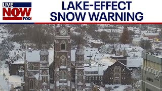 Millions under lakeeffect snow warnings in Great Lakes region  LiveNOW from FOX [upl. by Ahsilat]