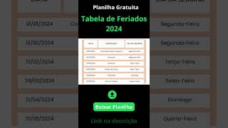 Tabela de Feriados 2024 Gratuita [upl. by Deering]