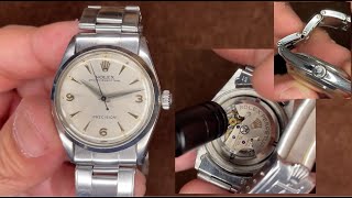 Rolex Oyster Perpetual Precision 1957 Ref6548 Cal1130 Vintage Movement sound Appearance crown [upl. by Moina]