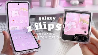 samsung galaxy z flip 5 unboxing  customization 🎀🐻‍❄️  cute amp aesthetic android theme tutorial ✨ [upl. by Rellek]