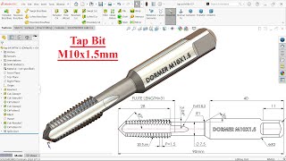 Tap Bit M10x15 Modeling in SolidWorks SolidWorks Tutorial [upl. by Maddalena]