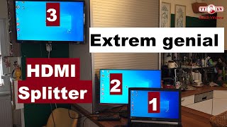 Mit diesem 4K HDMI Splitter ganz einfach 2 weitere Monitore an deinen Laptop anschließen [upl. by Nnairb627]