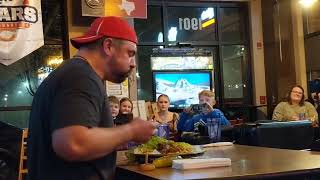 Professional eater Randy Santel takes the Big Hoss Challenge at Roadhouse 47 in Yorkville [upl. by Riatsila]