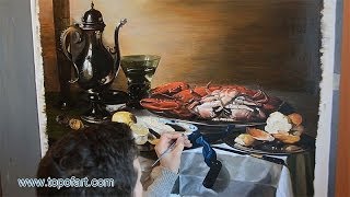 Art Reproduction Pieter Claesz  Still Life with Lobster HandPainted Oil Painting [upl. by Blithe]