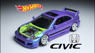 Honda Civic SI Open Hood Hot Wheels Custom Diecast [upl. by Sigismund440]