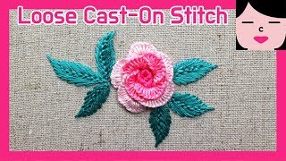 캐스트 온 스티치 입체 장미 프랑스자수 loose cast on stitch pink rose hand embroidery [upl. by Prosperus]