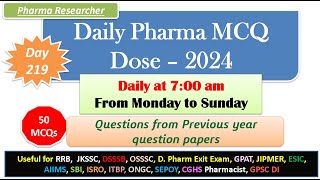 Day 219 Daily Pharma MCQ Dose Series 2024 II 50 MCQs II exitexam pharmacist druginspector dsssb [upl. by Pepin265]