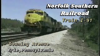 NS Train I91 NYSampW SD70M NS SD402 westbound at Downing Ave Erie PA 52496 Time 222 pm [upl. by Acireed]