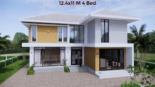 House Design Plan 124x11 Meter 4 Beds 4 Baths Hip Roof [upl. by Hart406]