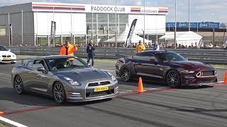 Ford Mustang 50 V8 Royal Crimson GT Performance vs Nissan GTR [upl. by Atinnor]