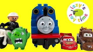 Thomas and Friends Mean LEGO Man and Disney Cars Lightning McQueen Build a Bridge Video [upl. by Hulbert]