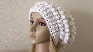 How To Crochet A Popcorn Stitch Slouchy Hat Lilus Handmade Corner Video  177 [upl. by Adelaida]