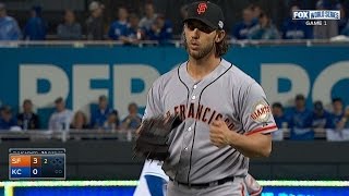 WS2104 Gm1 Bumgarner grunts during delivery [upl. by Nirrad]