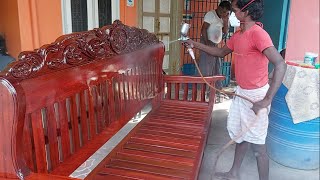 how to polish padauk Wood  sofa polish  pu wood polish work [upl. by Aicenev]