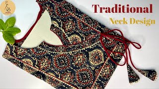 Traditional Angrakha Neck Design  Kurti Neck cutting and stitching Full Video [upl. by Aielam404]