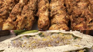 Brochettes de poulet  salade de riz قطبان الدجاج مع سلطة الأرز [upl. by Scever]