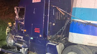 Tractortrailers crash in Lebanon County leaving Interstate 81 covered in peat moss and injuring [upl. by Ociredef116]