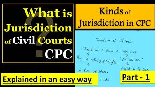 Jurisdiction of Civil Courts and Kinds of jurisdiction under CPC  Part 1  Sec 9 [upl. by Cayser476]