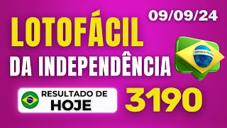 🍀Lotofácil 3190  Lotofácil da independência  Lotofácil de hoje 3190 090924 [upl. by Dragelin]