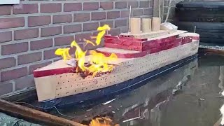 Cardboard Ship On Fire And Sinking The Passenger Ship Titanic Paradise [upl. by Virginie]