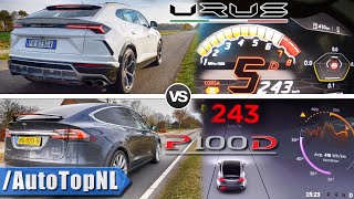 Lamborghini Urus vs Tesla Model X P100D 0240kmh ACCELERATION amp AUTOBAHN POV by AutoTopNL [upl. by Orfield]