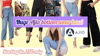 Huge Ajio bottom wear haul👖starting Rs 250 only  jeans trousers wide leg jeans printed pants [upl. by Yeclehc]