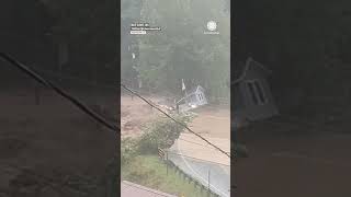 House Floats Down River Is Crushed by Bridge [upl. by Narbig]