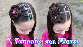 2 PEINADOS CON FLORES 💐 FÁCILES Y BONITOS ✨ [upl. by Miquela]