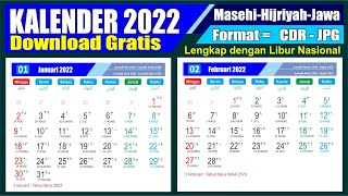 Kalender 2022 Lengkap dengan Tanggal Merah Masehi Hijriyah Jawa  Download format CDR  Template [upl. by Naitsirc]