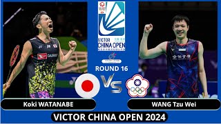 Koki WATANABE JPN vs WANG Tzu Wei TPEMSR 16  VICTOR China Open 2024 Badminton [upl. by Kelwunn627]