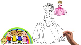 Coloring with Sticker Book Dress Up Disney Princess ArielSnow WhiteBelleCinderella [upl. by Adnalahs648]