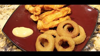 HOOTERS BUFFALO CHICKEN STRIPS with ONION RINGS RECIPE CHERYLS HOME COOKING EPISODE 422 [upl. by Groeg]