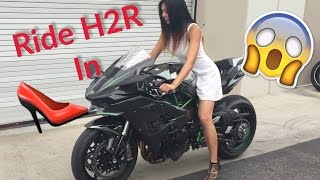 Biker Girl Rides Kawasaki Ninja H2R in Heels [upl. by Llerehc]