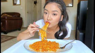 CHEESY CARBONARA FIRE NOODLE MUKBANG [upl. by Moonier616]