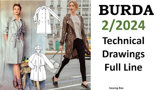 Burda Style 22024 Technical Drawings Full Line amp Burda Şubat 2024 Teknik Çizimler [upl. by Osmund278]